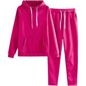 NWT ~ 2pc Women's Hot Pink Pullover Hoodie & Pants Sweat Suit ~ Size MEDIUM